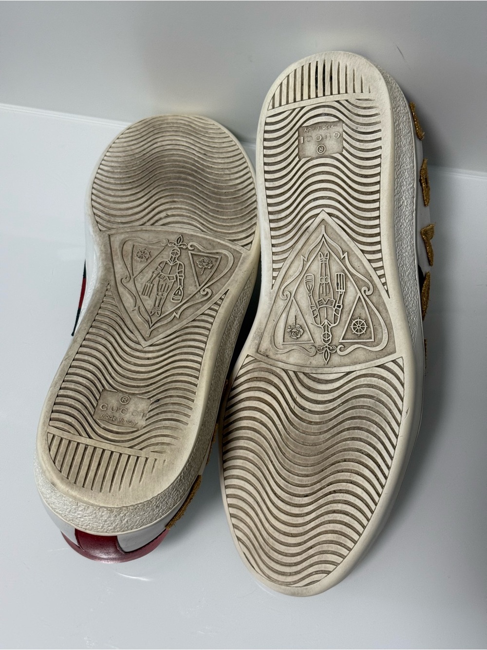 Gucci White Leather 'Loved' Sneakers with Red, Blue & Gold Accents - Picture 15 of 17